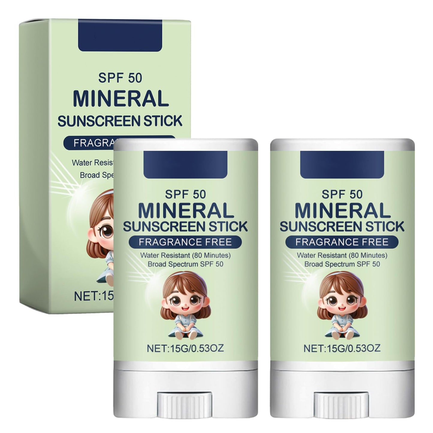 2 PCS Sun Stick SPF 50 Face Waterproof Sunblock Stick Roll on Sunscreen for Kids Against UVA & UVB All Day Long-Lasting Protection Travel Sunscreen for All Skin Types 15g