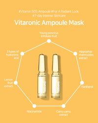 SNP Prep Vitaronic SOS Ampoule – Korean 7-Day Vitamin C Serum with Panthenol, and Hyaluronic Acid for Radiant Glow, Skin Vitality, and Dewy Hydration Care, 1.5ml x 7ea