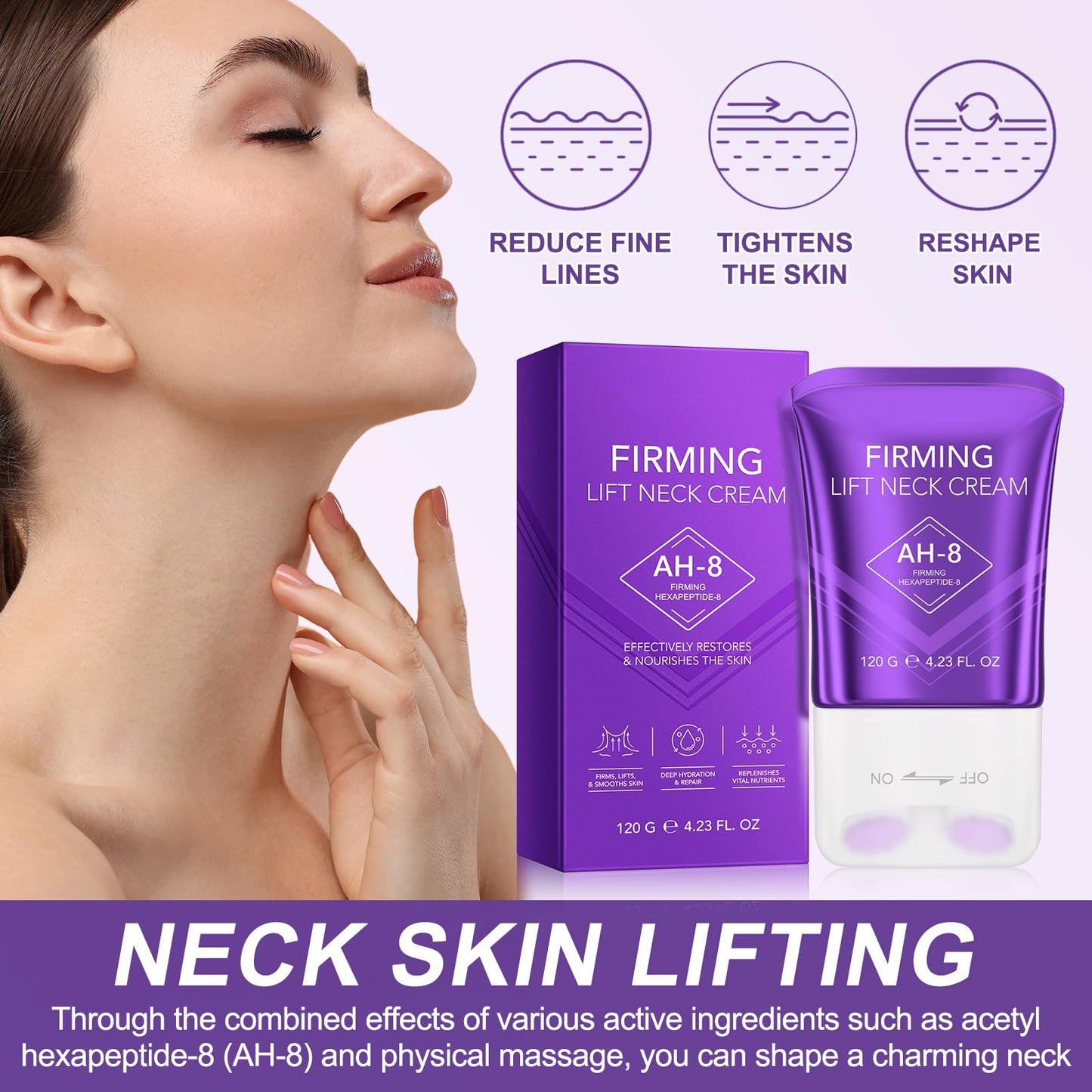 Tamiodfo AH8 Firming Neck Cream, Reduces Neck Lines, Moisturizes, Tightens Skin, Improves Elasticity, Suitable for Both Men and Women