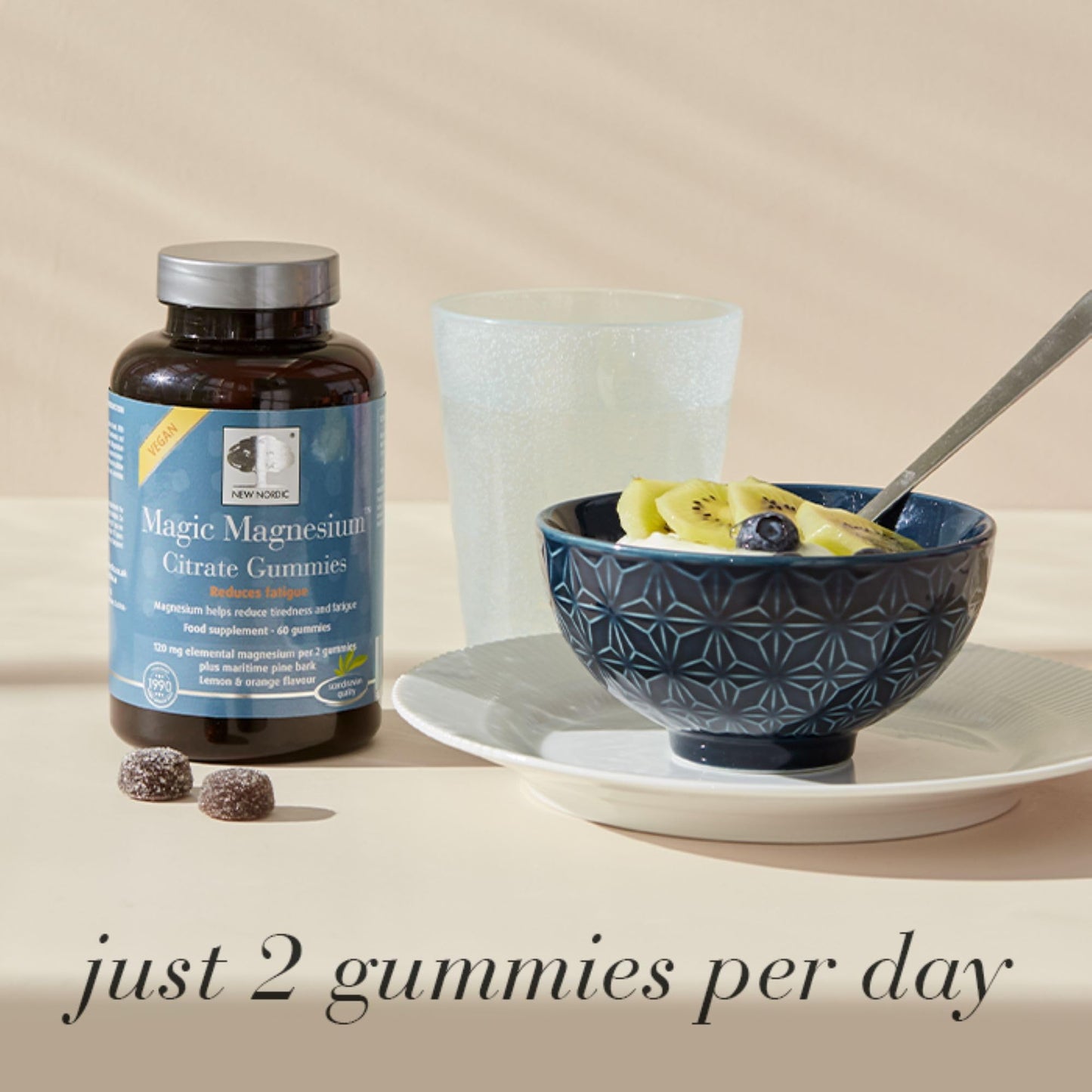 New Nordic Ltd New Nordic Magic Magnesium Citrate Gummies, 1 Month Supply, Magnesium with Maritime Pine Bark Extract, Lemon & Orange Flavour, 60 Count (Pack of 1)