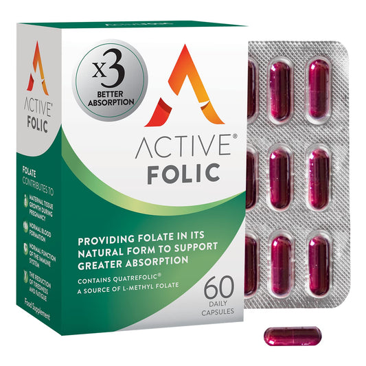 Active Folic | Folic Acid for Pregnancy | Fights Tiredness & Fatigue | Vegan Folic Acid Supplement | Containing L-Methylfolate | 60 Capsules