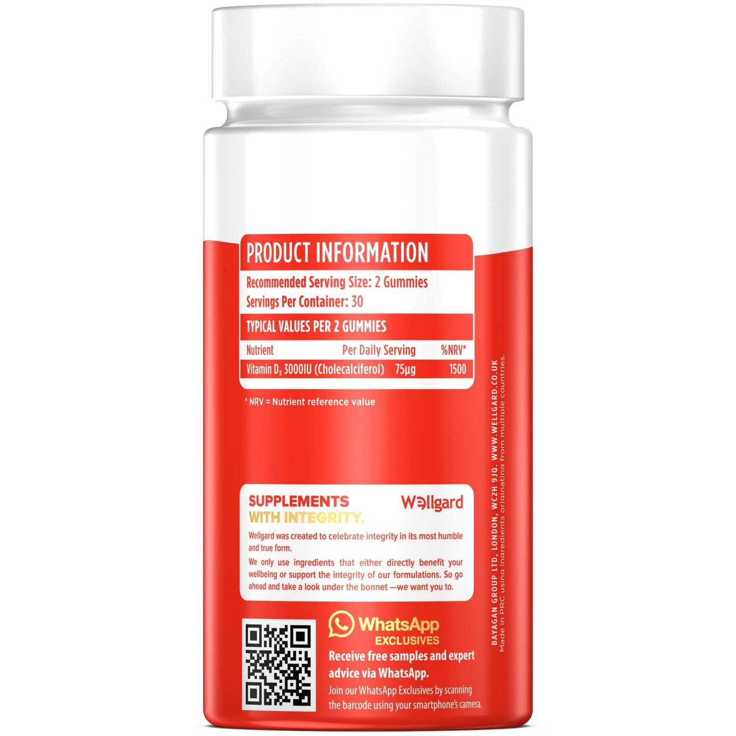 Wellgard High Strength Vitamin D3 Gummies 3000 IU - 60 Vegan Vitamin D Gummies Adults, Chewable Vitamin D, Mixed Berry Flavour
