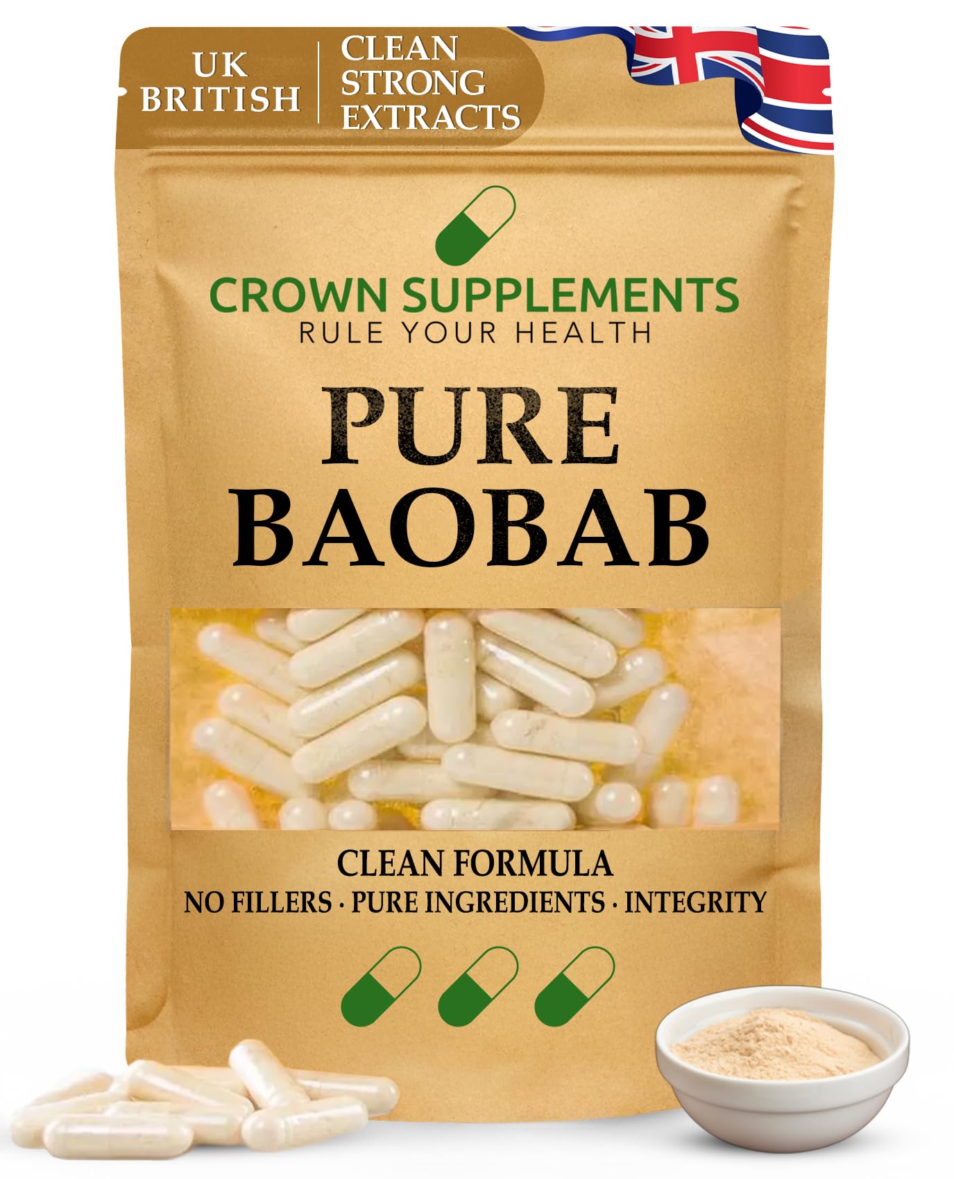 vegishake Pure Baobab Capsules | Clean Extract | Crown Supplements UK Vitamin C (90 Capsules)