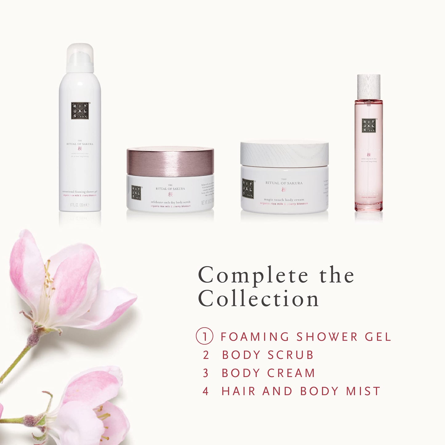 RITUALS Foaming Shower Gel from The Ritual of Sakura, 200 ml - with Rice Milk & Cherry Blossom - Skin Nourishing & Renewing Properties