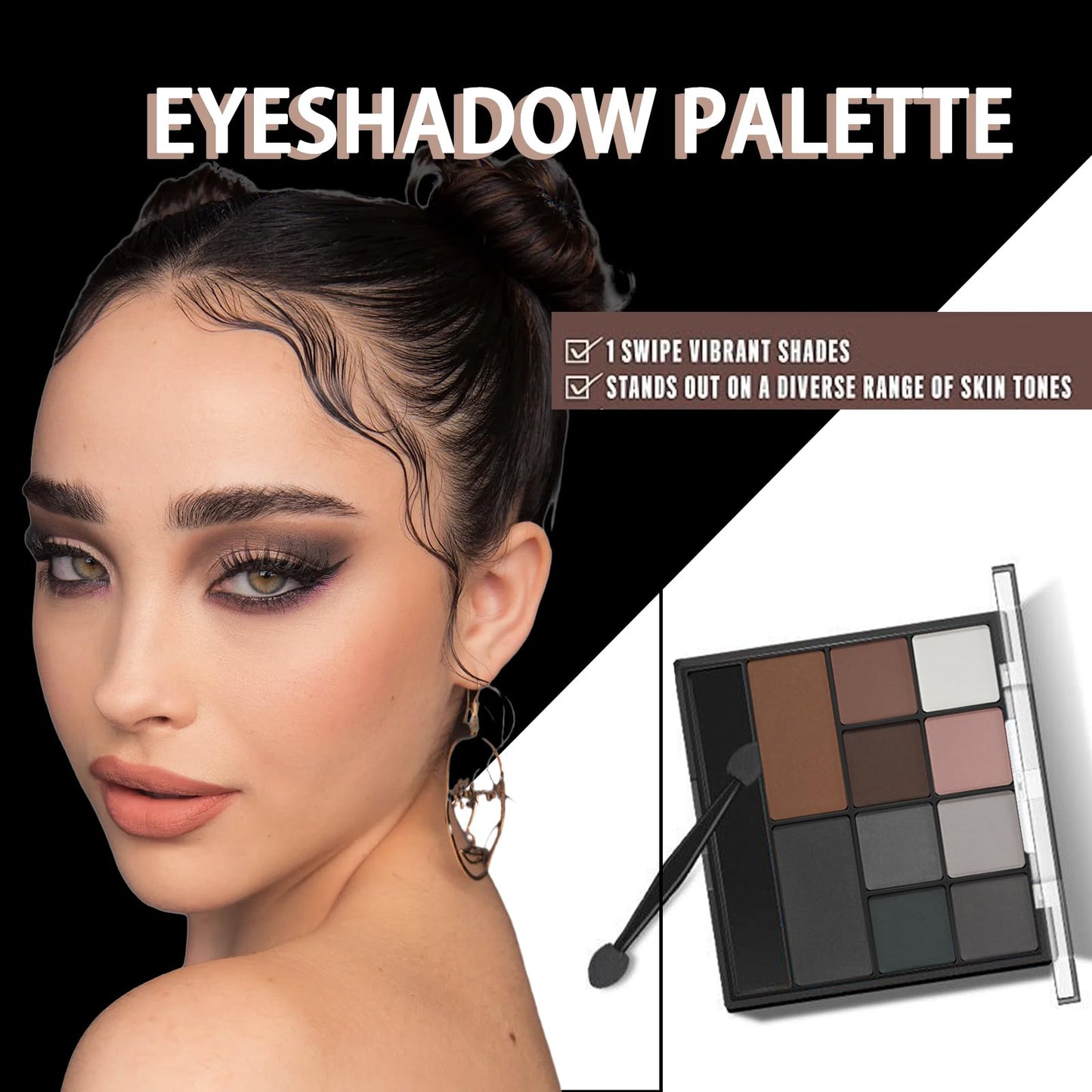 QUIWEN Smokey Eyeshadow Palette, Full Matte Smokey Eye Shadow Pallets for Women Highly Pigmented Black Eyeshadow Makeup Palette Waterproof Long Lasting Grey Eyeshadow With Dual-Ended Applicator Brush