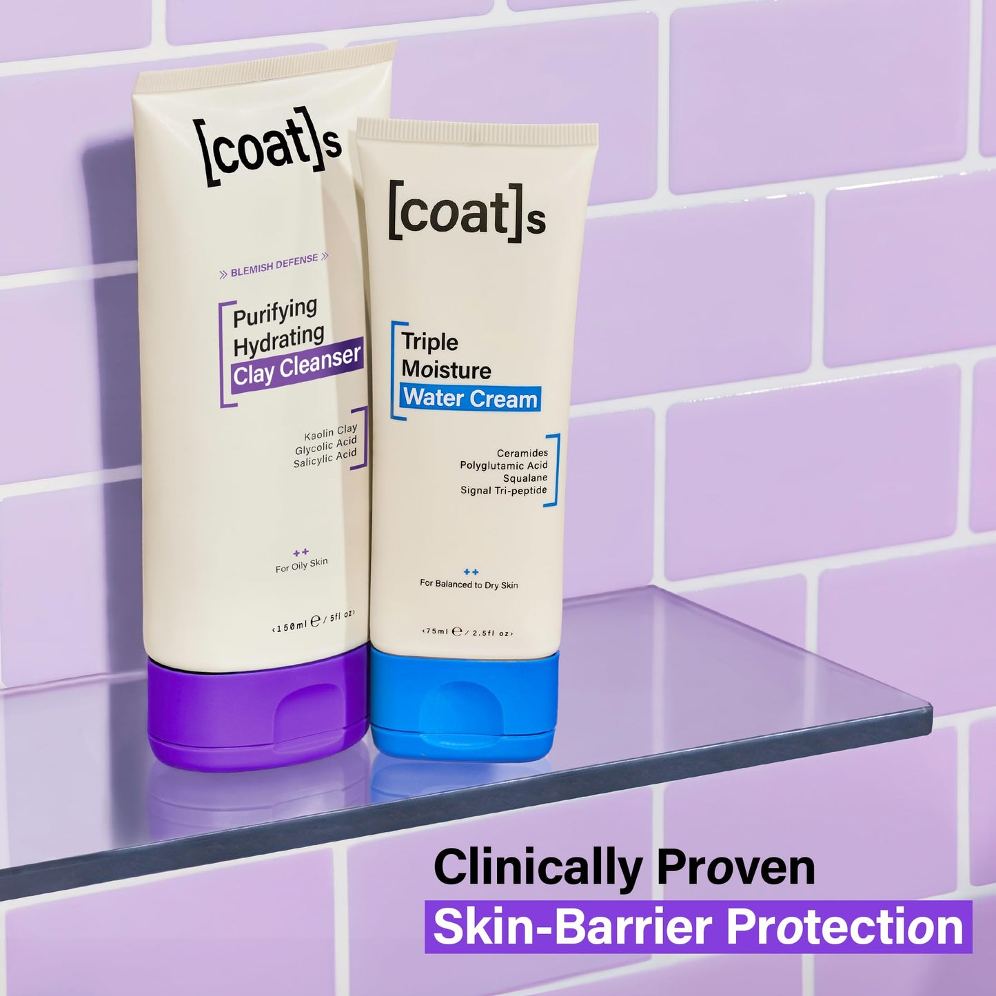 Coats Daily Blemish Defence Duo for Oily Skin – Purifying Hydrating Clay Cleanser 150 ml + Triple Moisture Water Cream 75 ml – Helps Prevent Breakouts + Protect the Skin Barrier