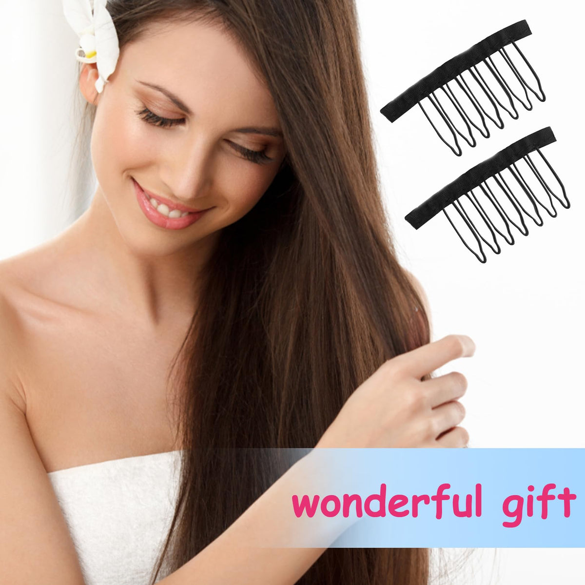 jeufun 12pcs Wig Combs 7-teeth Wig Clips Lady Tools Black Metal Wig Caps for Women Black U Shape Wig Comb Clip Tooth Comb,Net Comb Clip Steel Tooth Clip Wig Clip for Wig Making Cap DIY Wig Caps Accessories
