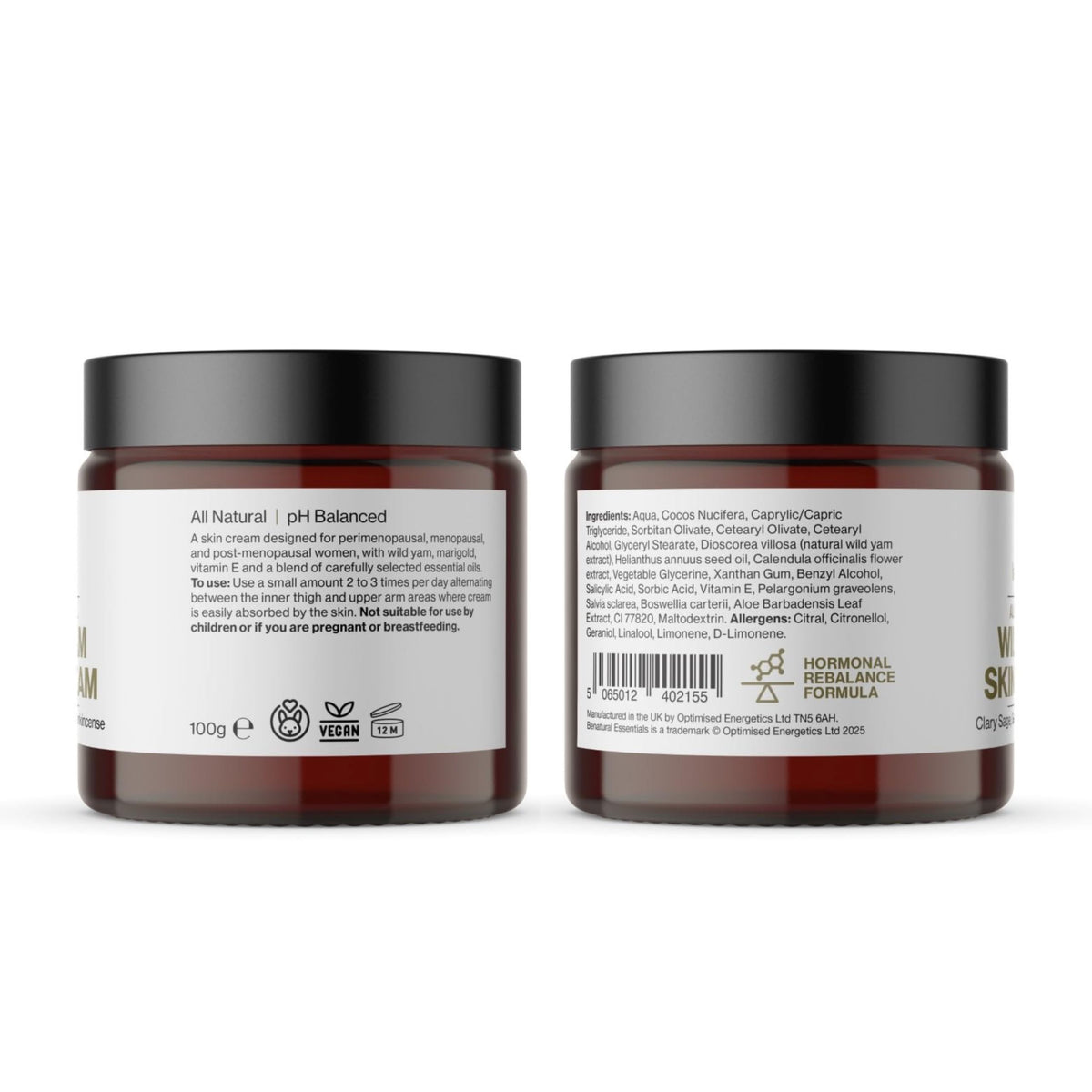Benatural Essentials Wild Yam Skin Cream 100g | Hydrating & Nourishing Moisturiser for Mature Skin | Gentle Botanical Skincare for Women | Ideal for Use During Menopause | Made in the UK
