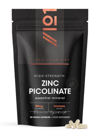 ALPHA01 Zinc Picolinate 50mg – 90 Vegan Capsules (3 Months Supply) – 500% Daily NRV - Elemental Zinc Picolinate - Resealable and Recyclable Pouch – by Alpha01