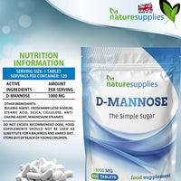 naturesupplies D-mannose Tablets 1000mg, 120 Pack - Vegan Friendly - Premium Coated High Strength Tablets - Naturesupplies