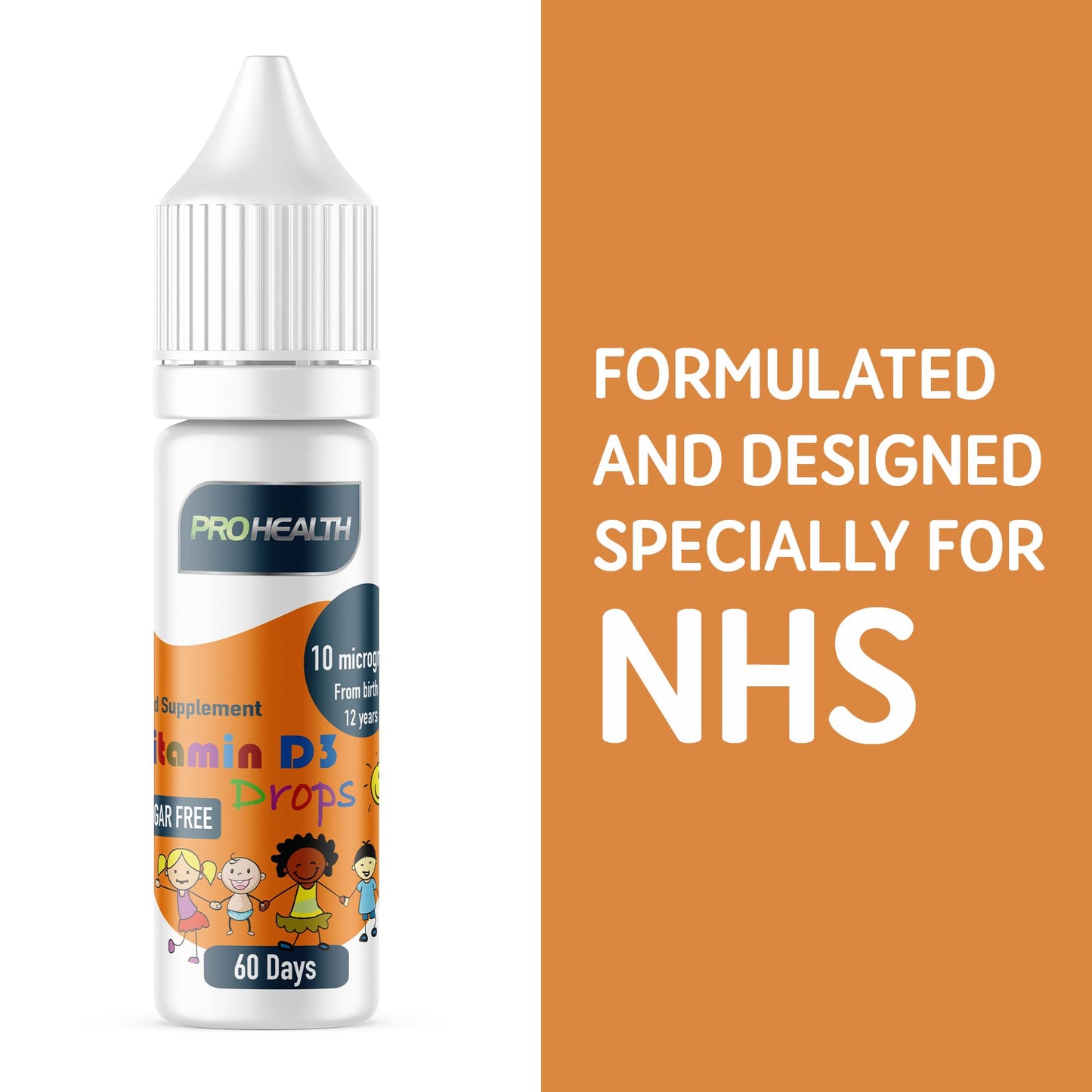 PROHEALTH Certified Preservative-Free Vegan Vitamin D3 Drops for Infants & Children - Sugar-Free, All-Natural, NHS Approved (2-Month Supply)