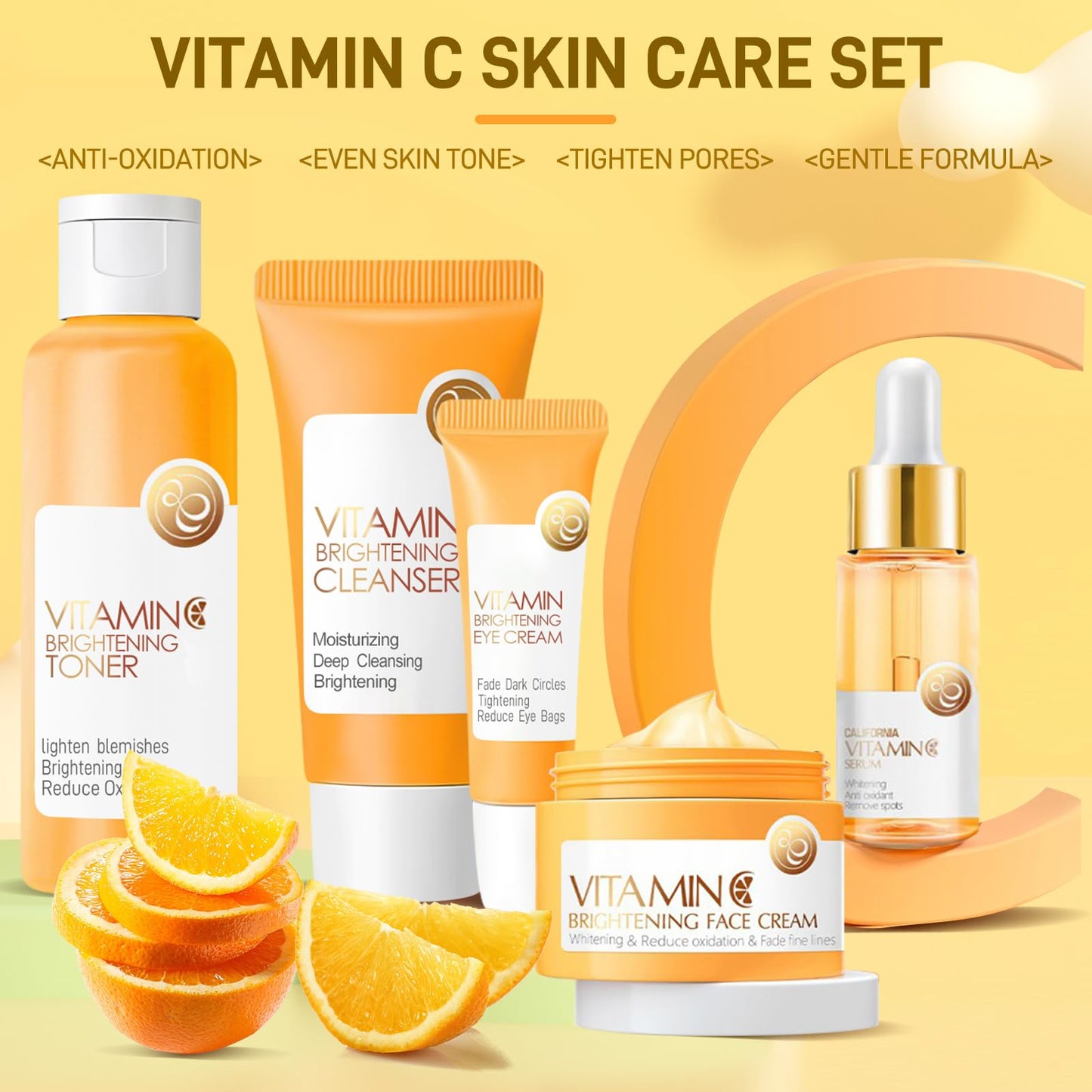 Cecelia May Vitamin C Skincare Set, Skin Care for Teenage Girls Gift Set, Facial Kit Skin Care Sets & Kits for Anti-Aging, Brightening, Women Gift Sets (5Pcs-Vitamin C)