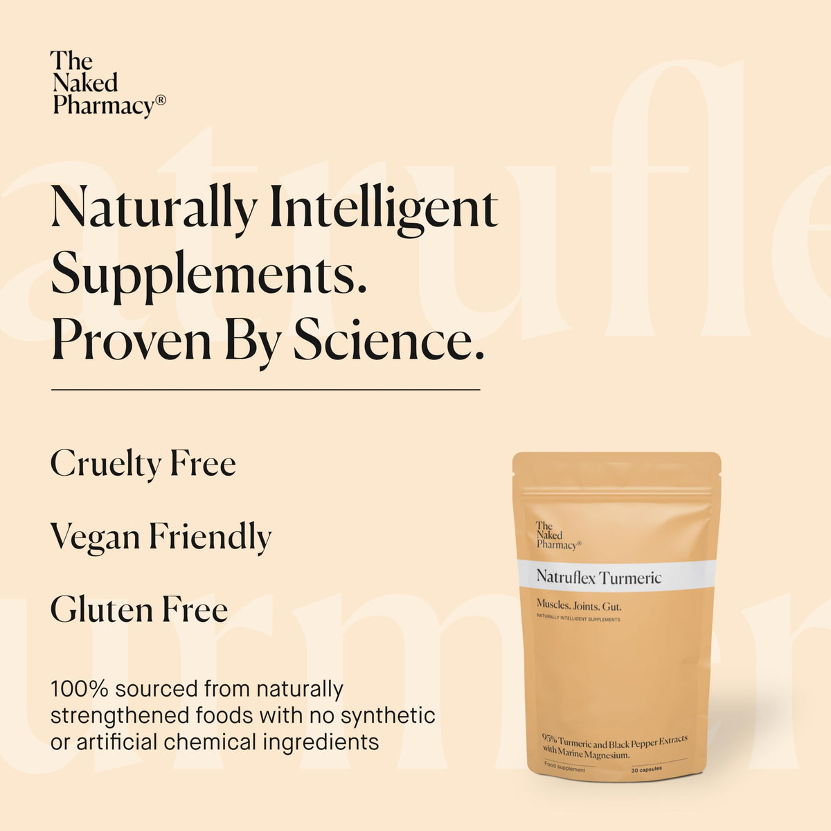 The Naked Pharmacy | Natruflex | Joint & Muscle | Aids Sports Performance | Natural Turmeric and Black Pepper Capsules | High Strength | No Additives | Vegan | 30 Capsules