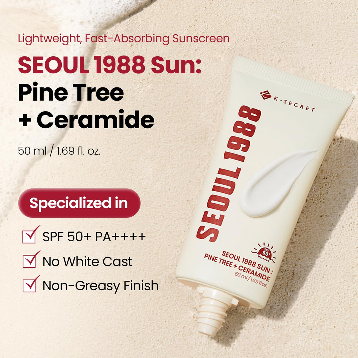 K-SECRET SEOUL 1988 Sun - SPF 50+ PA++++, Broad Spectrum UVA/UVB Protection | Lightweight, Hydrating Daily Sunscreen with No White Cast | Korean Skincare | 50 ml