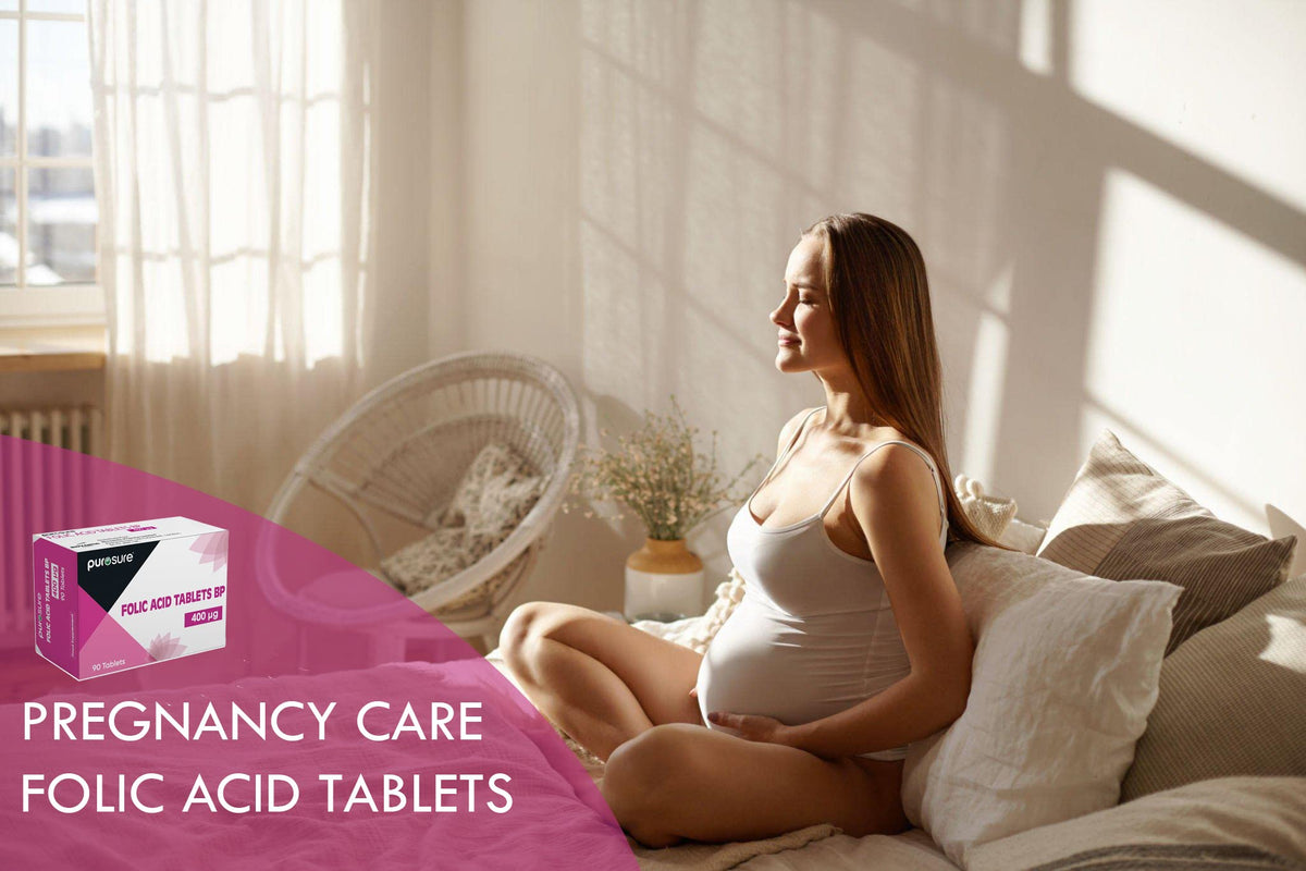 PuroSure Folic Acid 400 mcg Tablets 4Pack 360 Vitamin B9 Tablets 1 Year Supply for Pregnancy Care Supports Maternal Tissue Growth During Pregnancy Reduce Tiredness and Fatigue Boost Health and Immune System