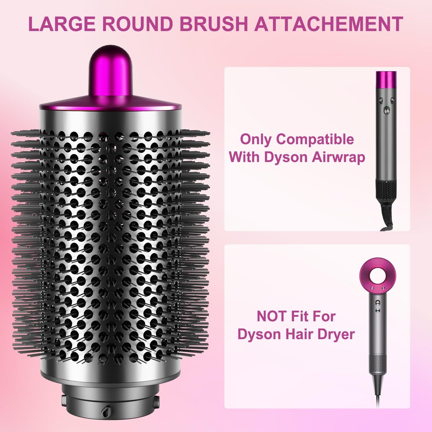 ZEPHBLOW Large Round Brush Compatible with Dyson Airwrap Attachments, Bigger Oval Round Volumizing Brush Compatible with Air Wrap, Shiny Voluminous Styles, Rose