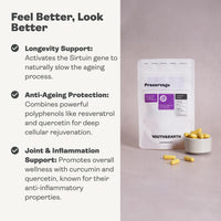 Youth & Earth Preservage Resveratrol Supplement with Curcumin, Trans-Resveratrol, Quercetin, & BioPerine 410mg - for Sirtuin Activation - Mimics Calorie Restriction - 60 Capsules