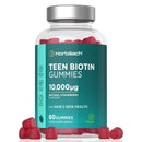 Horbäach Biotin Hair Growth Gummies for Teens 10,000mcg | Hair and Skin Supplement for Teenagers | Strawberry Flavour Tablet Alternative | Vegetarian and Vegan | 60 Count | by Horbaach
