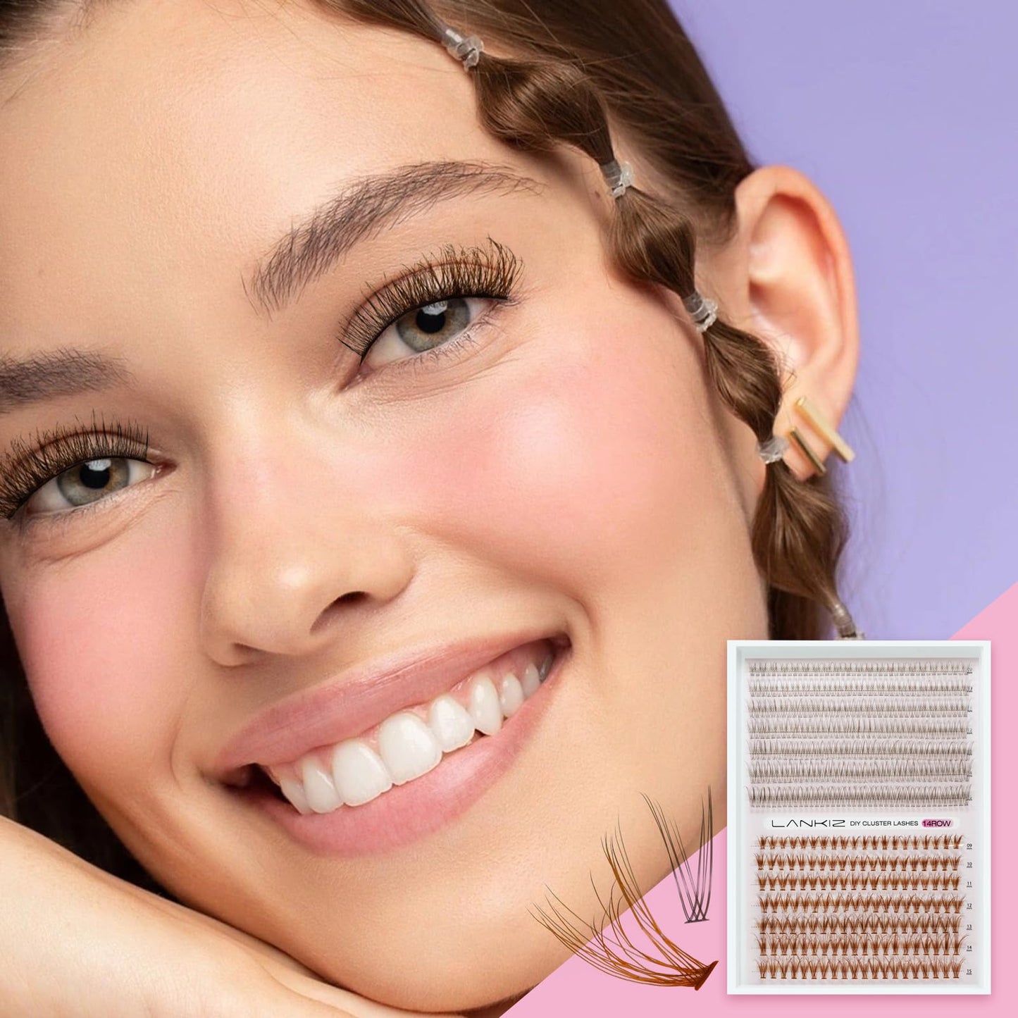 LANKIZ Fluffy Individual Lashes, Brown 12D+20D Wispy Lash Clusters 3D Natural Look Eye Lash Extensions for DIY Makeup Cluster Eyelash Extensions, Vegan Faux Mink Lashes