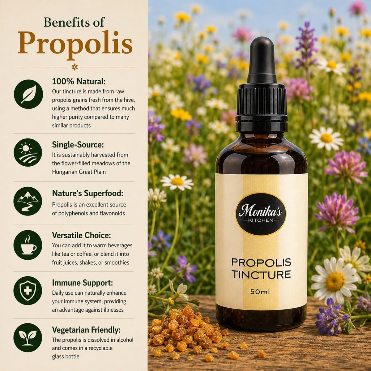 Best of Hungary Propolis Liquid Extract 50ml - Extra Strength Tincture 50% - Immune Booster Drops
