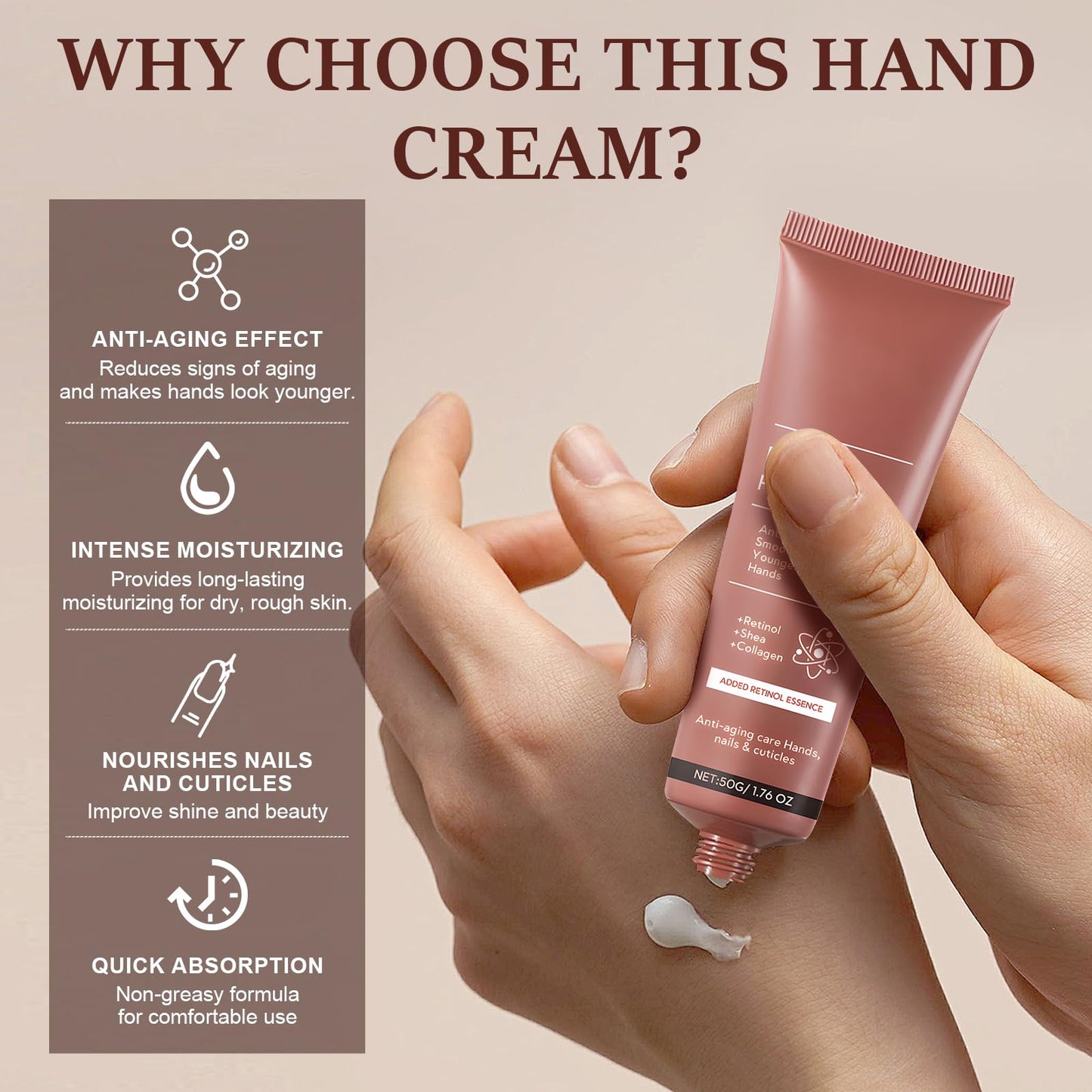 Allony Retinol Hand Cream, Retinol Hand Cream Anti Aging, Anti Aging hand cream, Firming Anti-Aging Hand Lotion, Care & Protects Skin, Nails & Cuticles, Handcream for Very Dry Hands