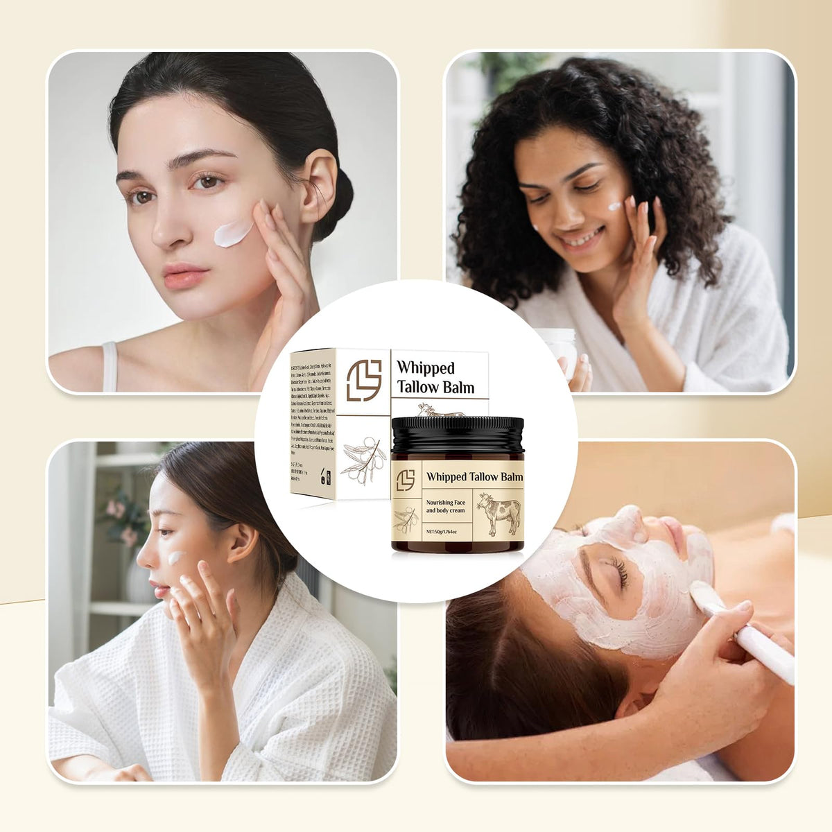 MADGININE 50g Tallow Face Cream Tallow Beef Tallow Moisturiser Beef Tallow for Skin Tallow and Honey Balm Gentle and Moisturizing Face and Body Tallow Cream, Suitable for All Skin Types, A Thoughtful Gift