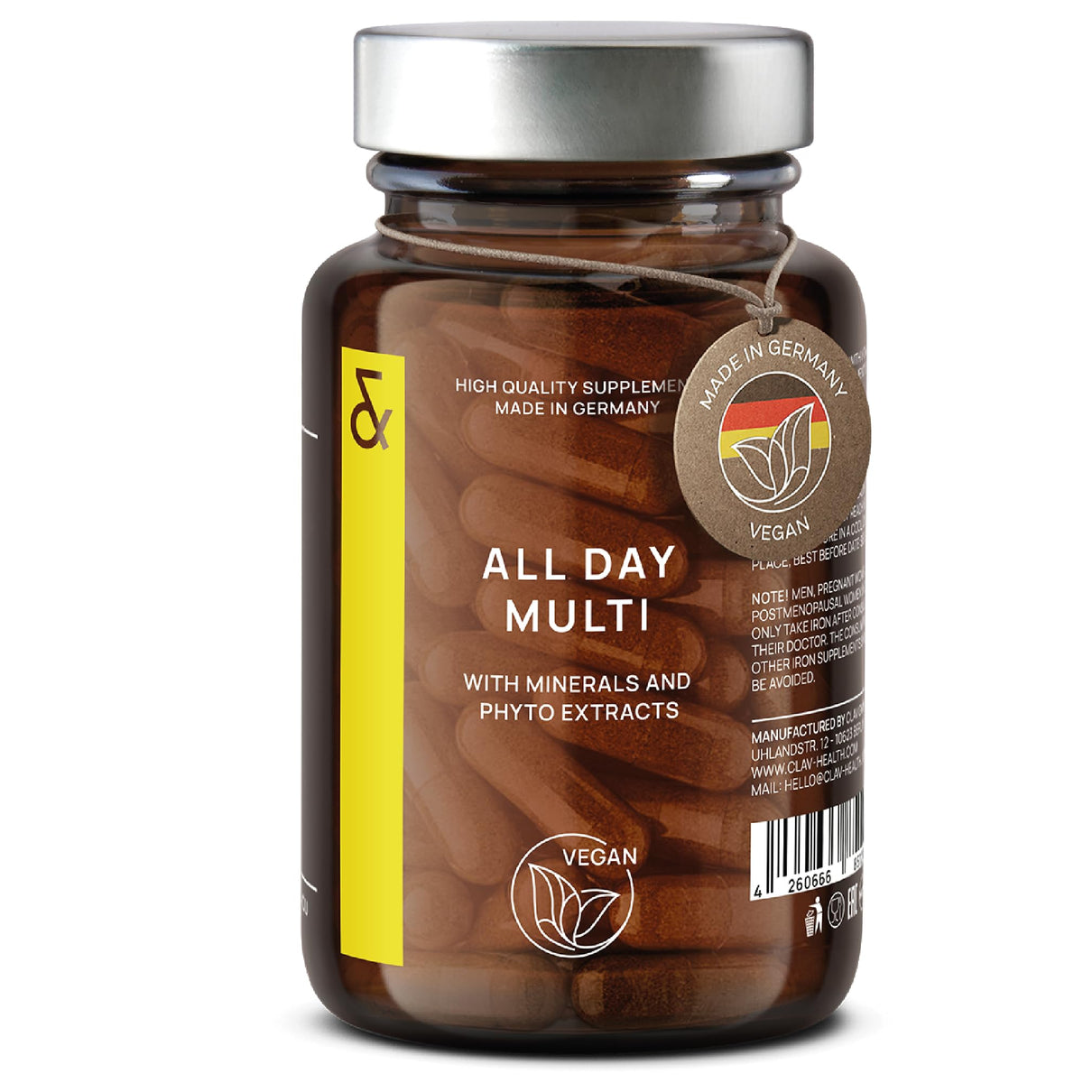 CLAV All Day Multi - A-Z Multivitamins and Minerals - 30 Valuable Vitamins, Minerals, Trace Elements & Plant Extracts - All in One Premium Multi Vitamin for Men and Women - Natural & Vegan
