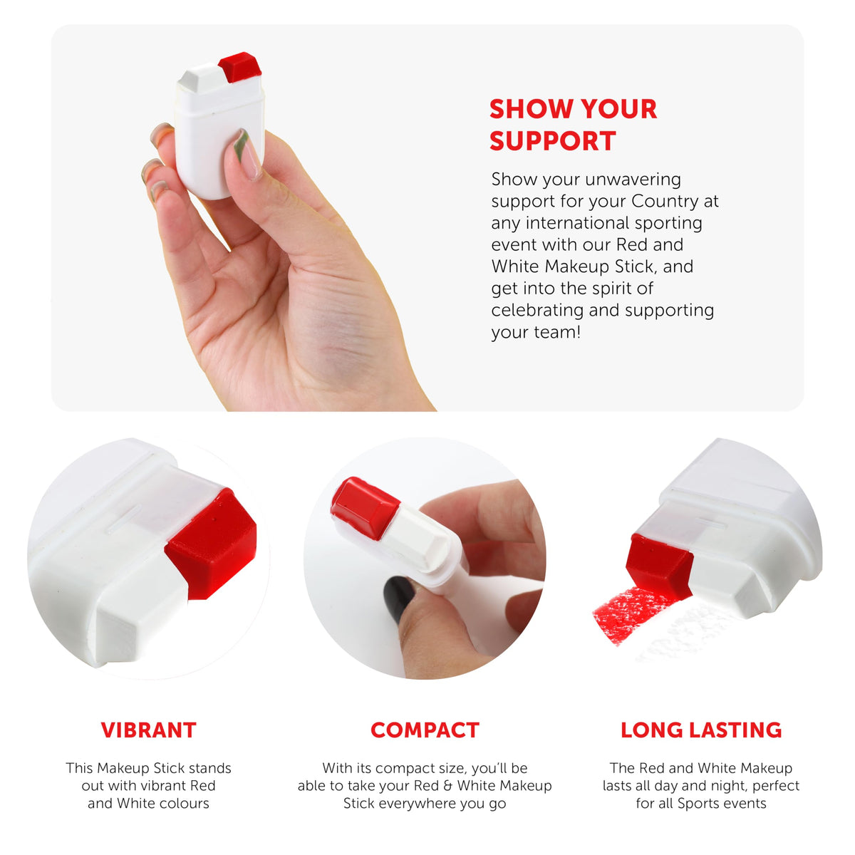 Sparkles Partyware Red & White Facepaint Stick - Pack of 1 - Red and White Coloured Make Up Stick - Sports Supporters Face Paint Makeup Football Rugby Sporting Events
