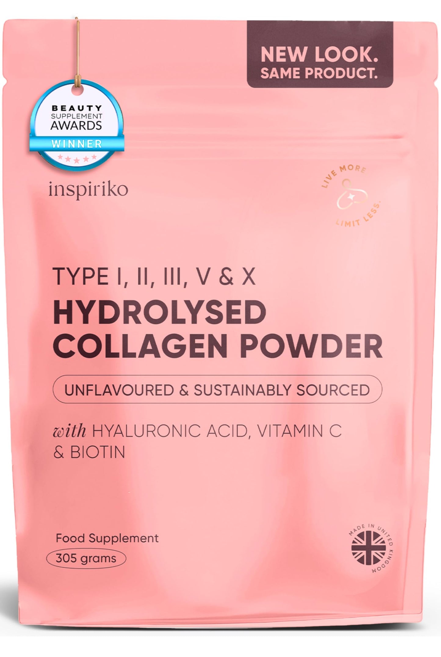 Inspiriko Multi Collagen Powder for Women - 10,000mg Type I, II, III, V & X Hydrolyzed Collagen Supplements for Women with Hyaluronic Acid, Vitamin C, Biotin & Copper, 30 Servings