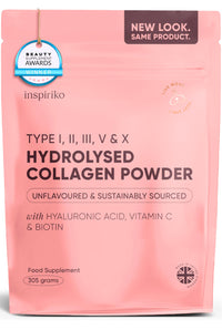 Inspiriko Multi Collagen Powder for Women - 10,000mg Type I, II, III, V & X Hydrolyzed Collagen Supplements for Women with Hyaluronic Acid, Vitamin C, Biotin & Copper, 30 Servings