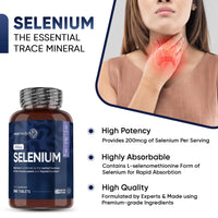Selenium 200mcg - 365 Selenium Tablets (1 Year Supply) - Yeast Free Selenium Supplements - L-Selenomethionine - Natural Immune System & Thyroid Supplements - Hair and Nail Supplements for Women & Men