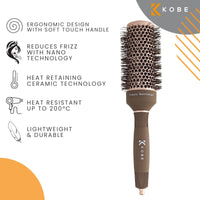 Kobe Professional Heat-Retaining Ceramic & Ionic Round Hair Brush for Blow Drying - With Nanotechnology - 42mm Barrel Brush - Blow Dry Hair Brush,Curling Brush