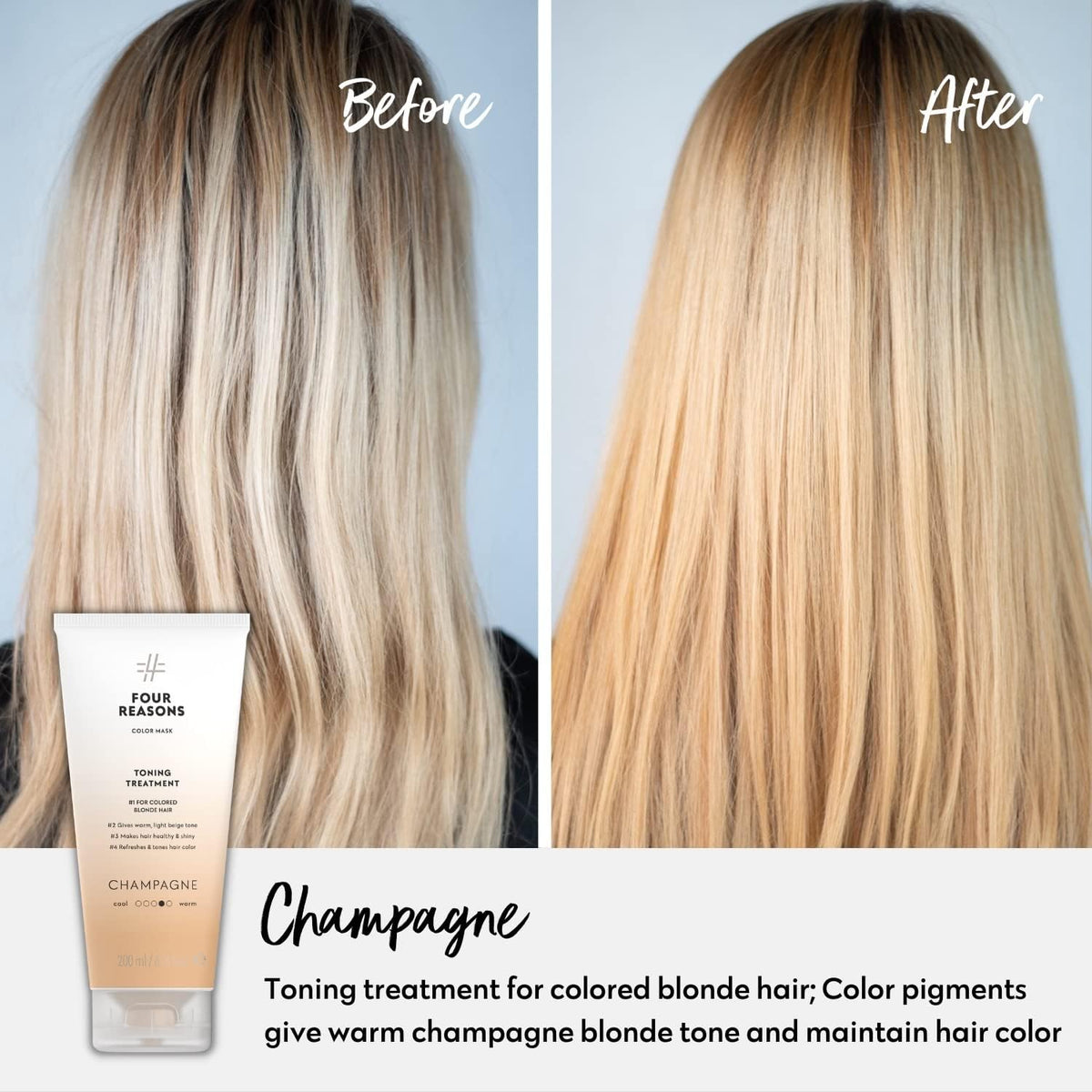 FOUR REASONS Four Reasons Color Mask – Champagne Blonde - (27 Colors) Toning Treatment, Color Depositing Conditioner, Tone & Enhance Color-Treated Hair - Semi Permanent Hair Dye, Vegan and Cruelty-Free, 6.76 fl oz