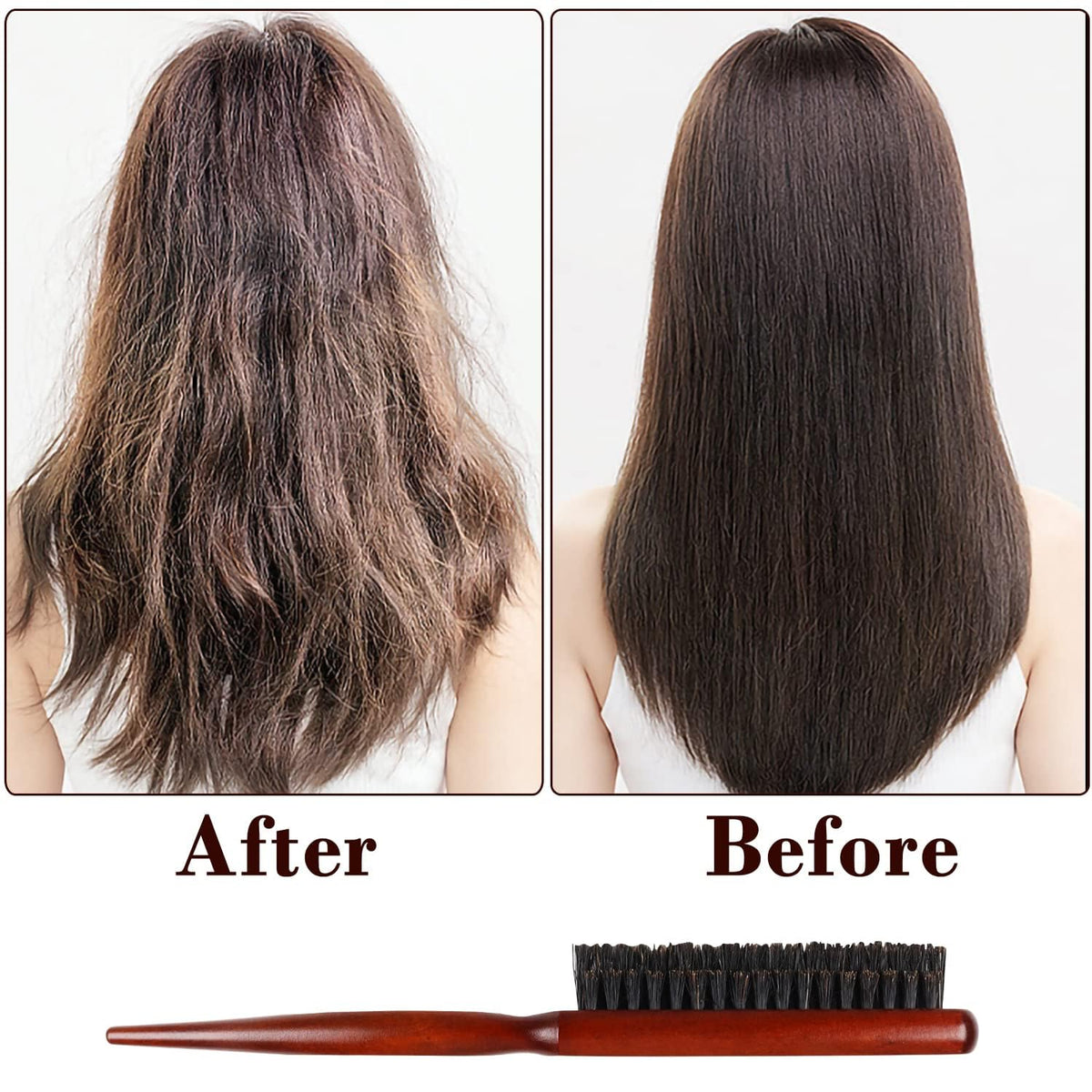Nazeauf Teasing Hair Brush - 1Pack Back Combing Brush - Back Hair Brush - Boar Bristle Hair Brush with Tail Handle, Professional Teasing Hair Brush, for Wet Curly Hair or Damaged Hair Reducing Hair Breakage