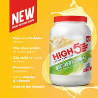 HIGH5 Recovery Drink - Carbohydrate and Whey Protein Powder (20g) for Muscle Recovery with Electrolytes Powder - Fast-Absorbing Post Workout Shake (Banana & Vanilla Milkshake, 450g - 9 Servings)
