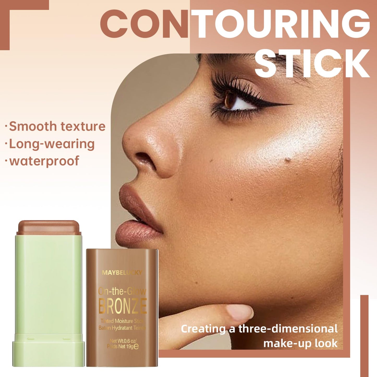Noerrors Cream Contour Bronzer Stick for Cheeks Tint, Multi-Use Highlighter Blush Makeup Stick, Natural Glow Solid Moisture Blendable On-the-Go Shimmer Illuminator for Face Body Eyeshadow #02