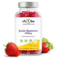 Biotin Gummies 10000mcg Per Serving – 150 High Strength Vitamin B7 for Hair Growth, Skin & Energy Support | Natural Strawberry Flavour Biotin Supplement | Vegan Hair Gummies by vh1be