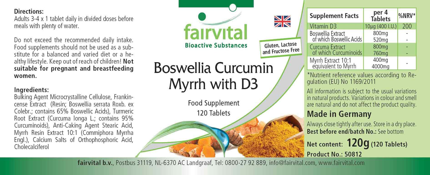 Fairvital | Boswellia Curcumin Myrrh with D3 - HIGH DOSAGE - 120 tablets