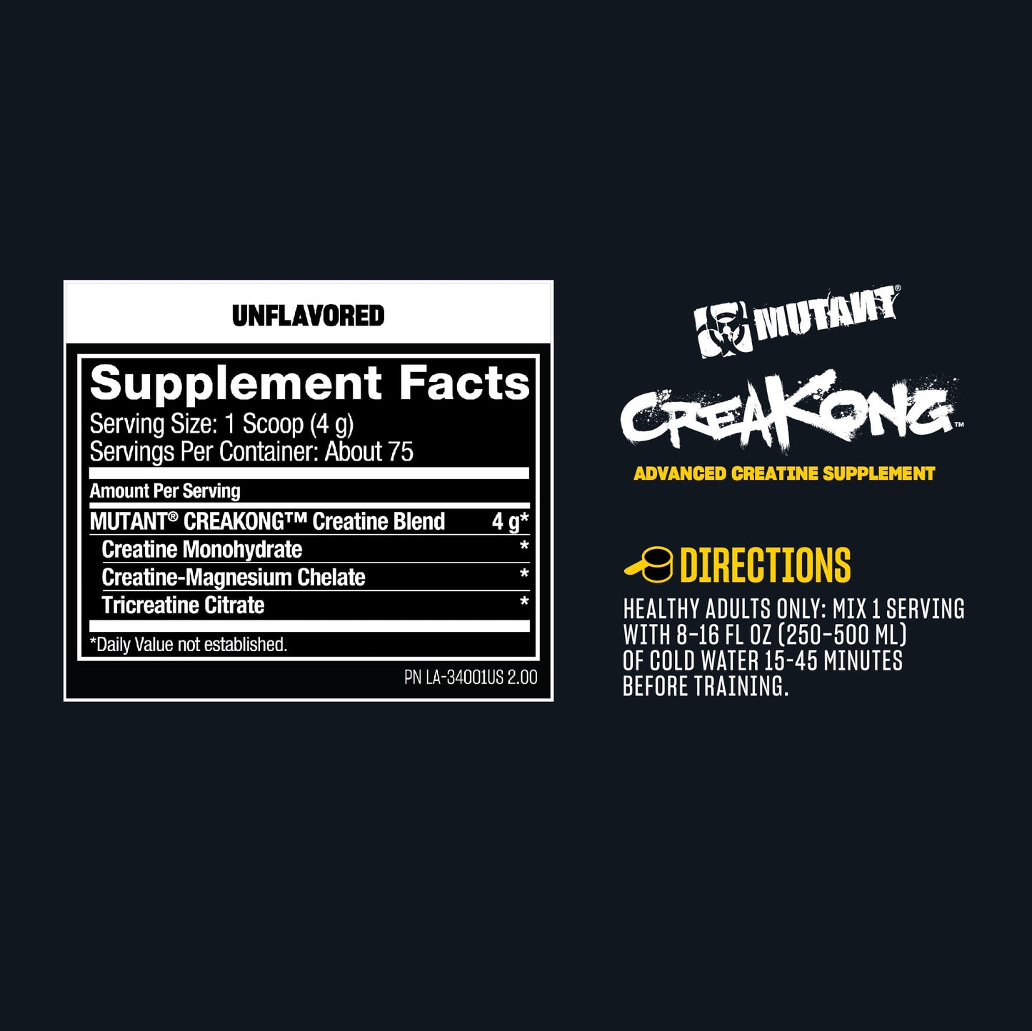 Mutant MUTANT CREAKONG – Advanced Creatine Supplement with Triple Creatine Blend for Muscle Strength, Size & Performance – Unflavoured, Banned Substance Tested – 300g (75 Servings)