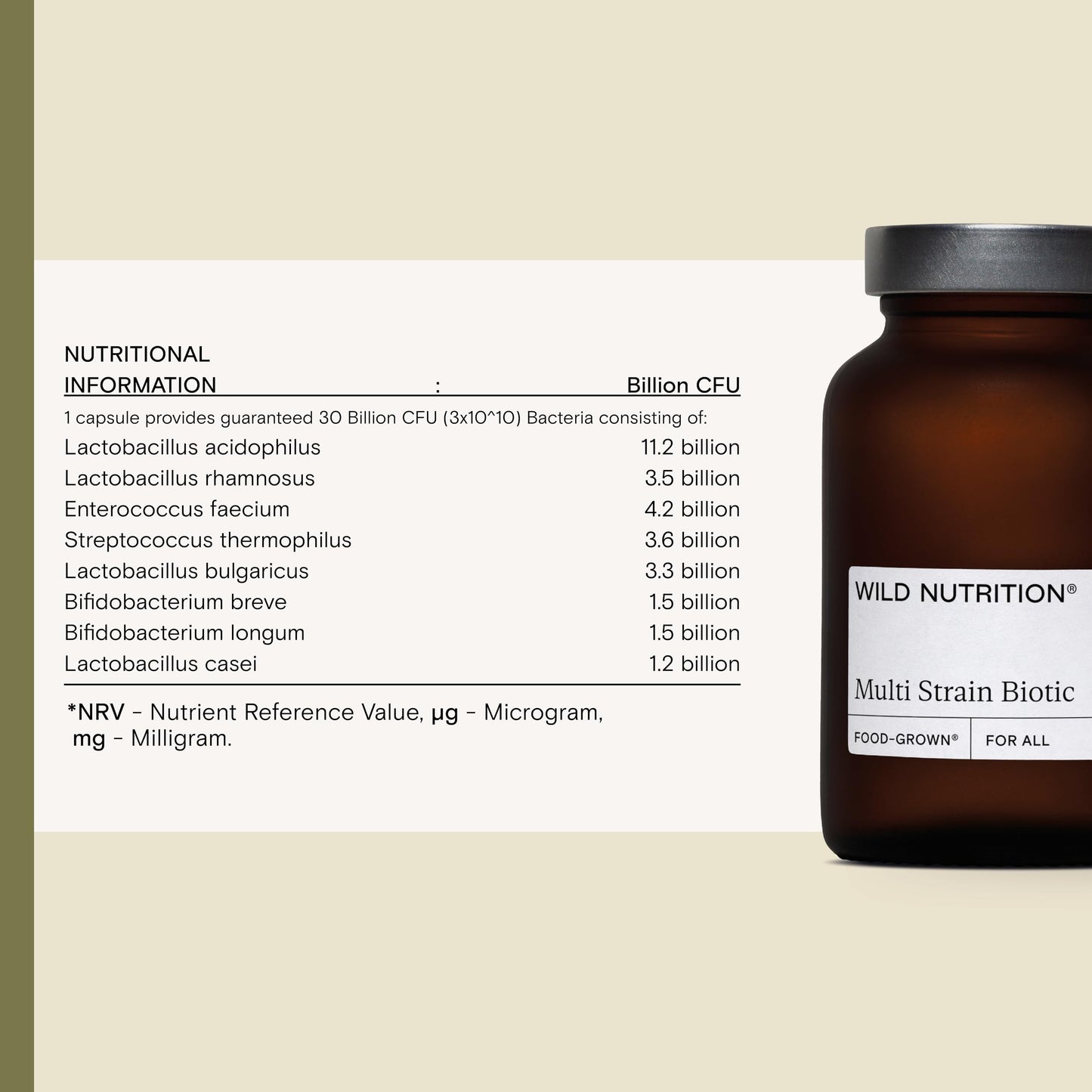Wild Nutrition WILD NUTRITION Food-Grown® Multi Strain Biotic | Probiotics for Gut Health with 30 Billion Live Bacteria, and 8 Key Strains Including Lactobacillus, Acidophilus, Bifidobacterium & More | 30 Capsules