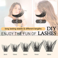 QUEWEL Individual Eyelashes 72 Pcs DIY Cluster Lashes D Curl 16mm Mega Matte Eyelash Clusters Volume False Lashes Soft & Light For Home Use(Volume-DH-D-16mm)