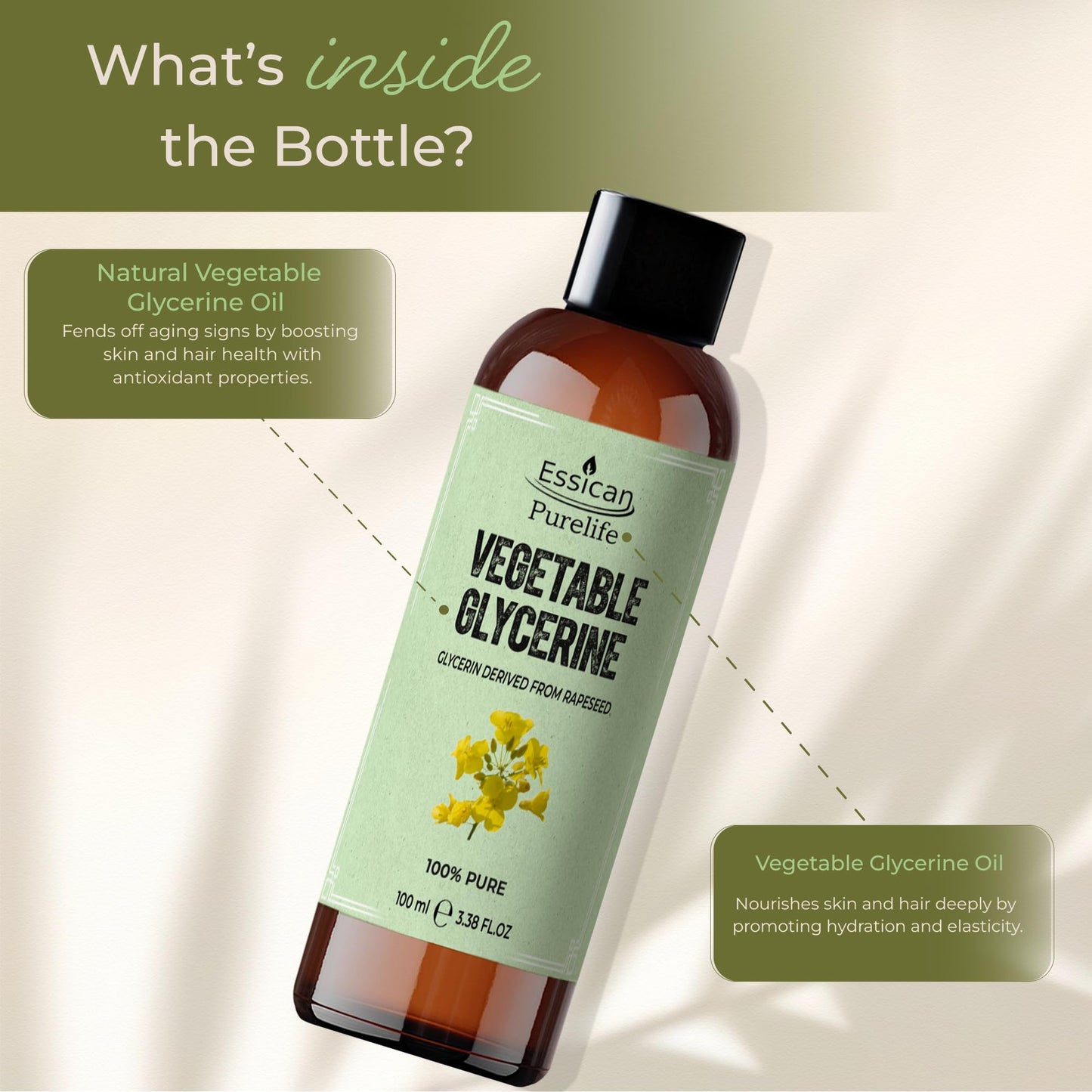 Essican Purelife Pure Glycerine for Skin 100ml - Vegetable Glycerine for Cleaning - Multi-purpose Liquid Glycerin for Skin & Hair Oil for Dry Hair, Natural Hydration Scalp Moisturiser Oils
