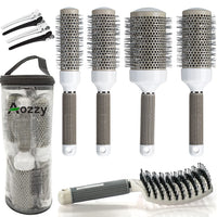 Aozzy 5pcs Ceramic Lonic Round Hair Brush Set for Blow Drying, Curling, Professional Salon Styling Brush Set, Barrel Hairdressing Brushes Sets, Hair Drying Brush Round Set (25mm 32mm 45mm 53mm）