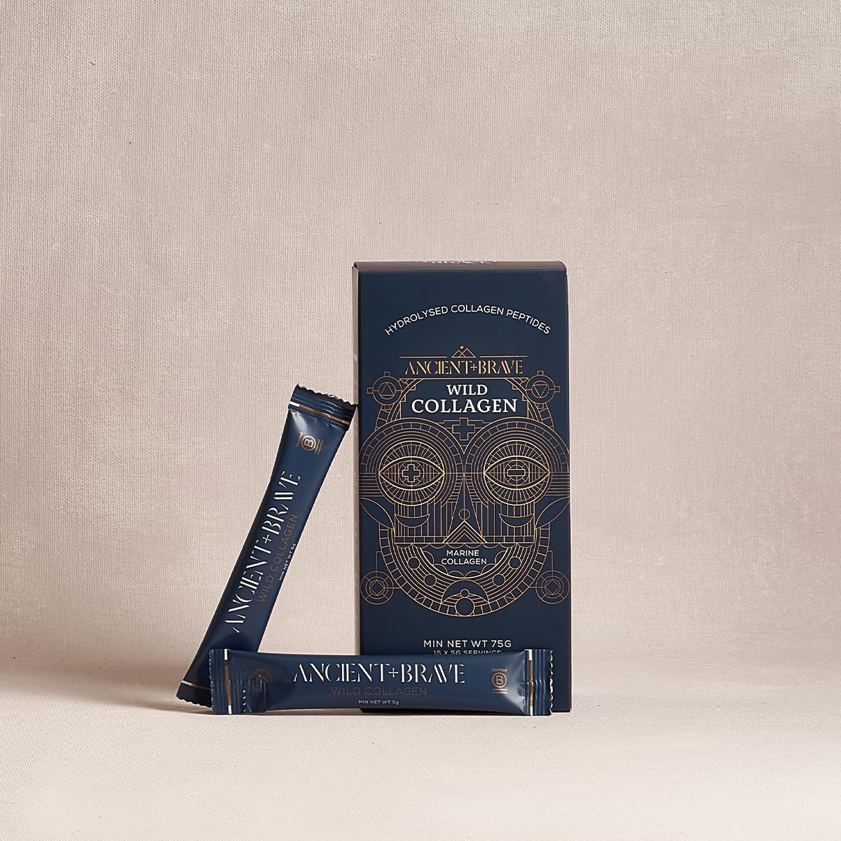 Ancient + Brave Wild Collagen Sachets 15 x 5g - Wild Caught Marine Collagen Powder - 100% Hydrolysed Collagen Peptides (Fish) - High Protein, Fasting, Keto - Skin, Hair & Nail Health