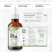 Irish Sea Moss Supplement Liquid Drops - High Strength of 96,000mg per 60ml Bottle at 4X Concentration - Vegan - 2 Month Supply of Premium Sea Moss Extract - Made in UK by Core Nutrition (Single Pack)