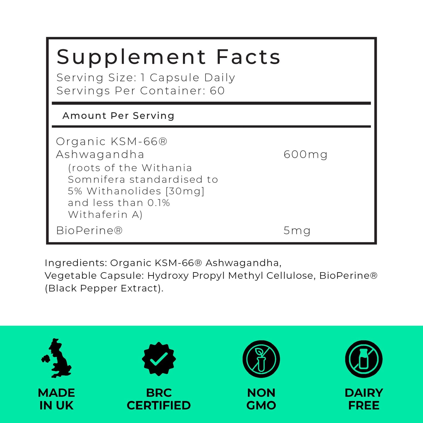 LOVE LIFE SUPPLEMENTS High Strength Organic Ashwagandha KSM-66®, 600mg per Capsule, 2 Month Supply - 60 Capsules, 5% Withanolides, Bioperine® for Increased Absorption, Zero Fillers, Lab Tested - Love Life Supplements
