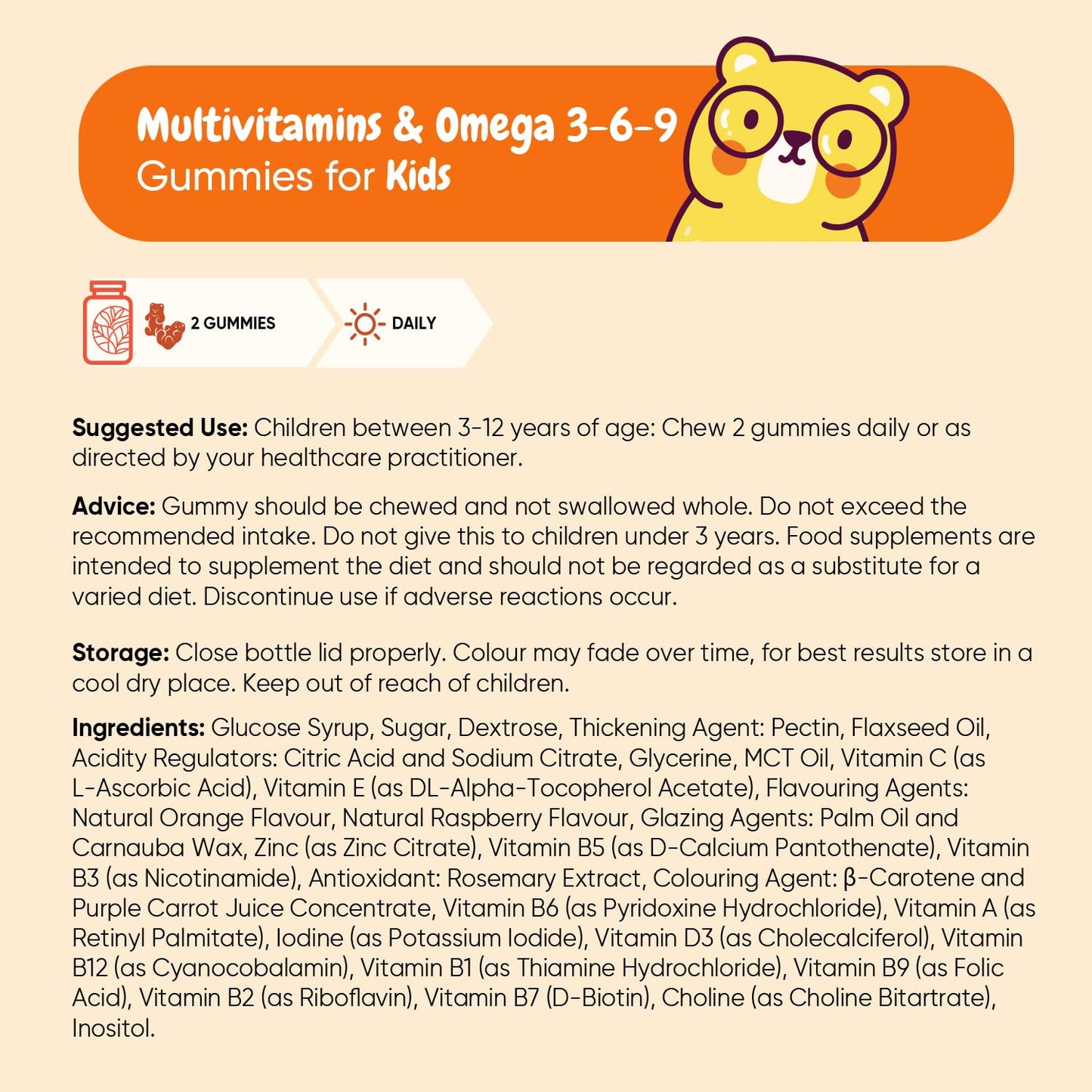 maxmedix Multivitamin for Kids - 120 Tasty Gummies - 2 Months Supply - 17 Ingredients Like Vitamins A, C, D, B12, B6, E & Zinc - Natural Raspberry & Orange Flavours - Gluten-Free Kids Vitamins with Omega 3-6-9
