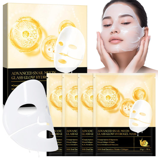 Uocasi Snail Mucin Sheet Mask,Hydrogel Collagen Mask - Face Masks Skincare,Self Care, Stocking Stuffers, Deep Moisturizing,Boost Collagen & Elastin,Gifts for Women, Face Masks for Dry Skin (Yellow -4Pcs)