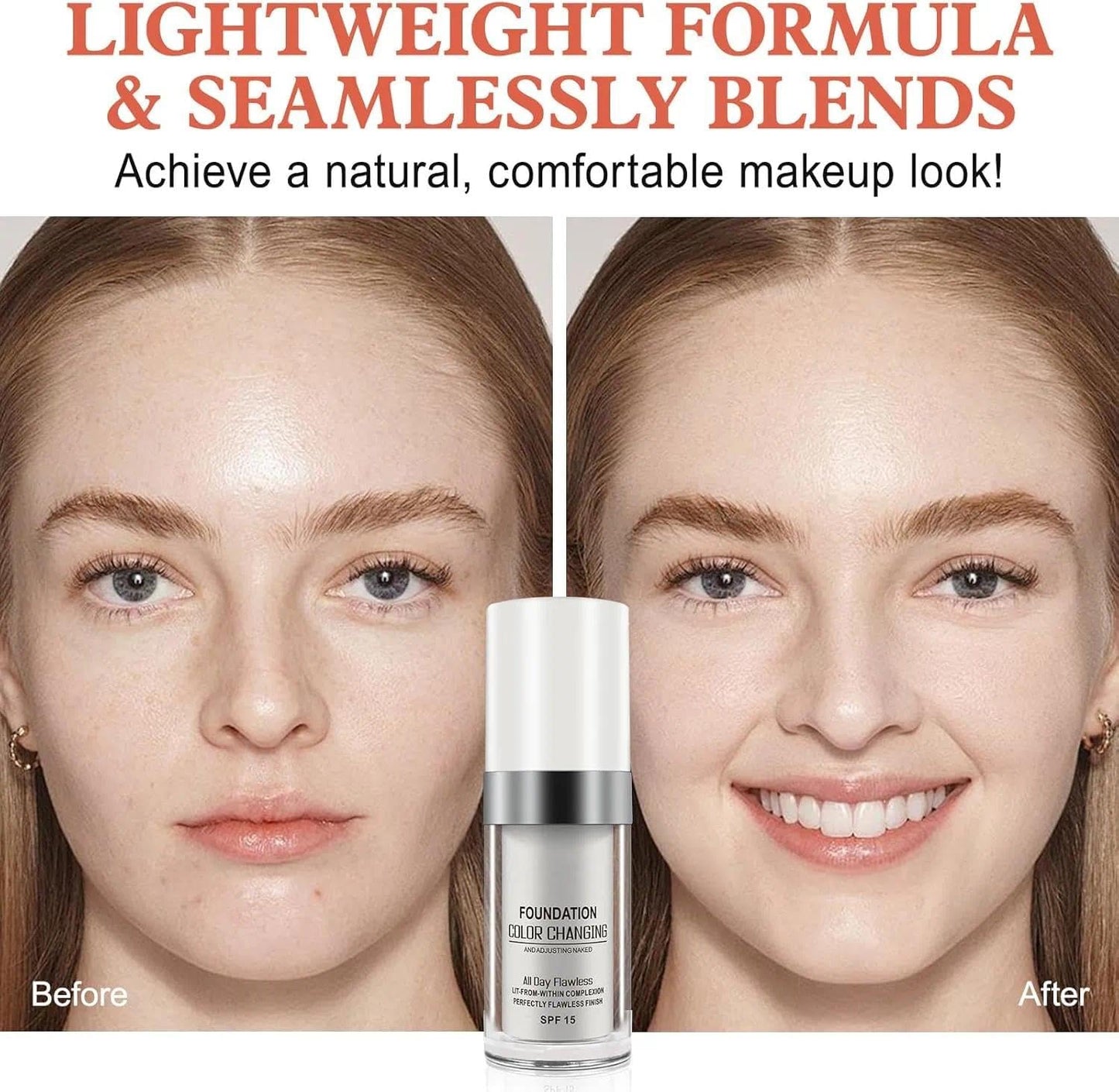 2 Pack Color Changing Liquid Foundation for Aging Skin - Long-lasting Moisturizing Concealer for Nude Base - Smoothes Skin Tone and Masks Age Spots - 30ml*2