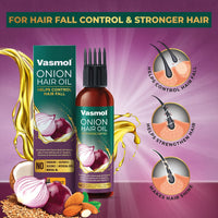 Vasmol Onion Hair oil | Helps control hair fall I Strengthens hair I Enriched with Coconut oil, Sesame oil, and Almond Oil I For shiny smooth hair I 200ml
